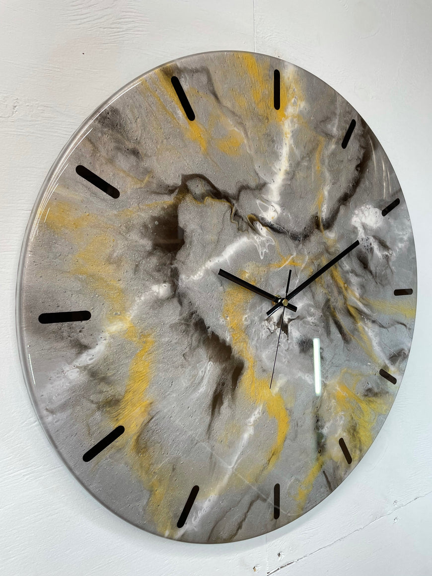 50cm Large Metallic Silver, Gold Black and White Abstract Modern Resin Wall Clock