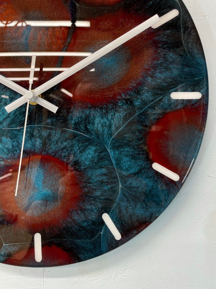 33cm Turquoise Maroon and Black Abstract Modern Resin Wall Clock