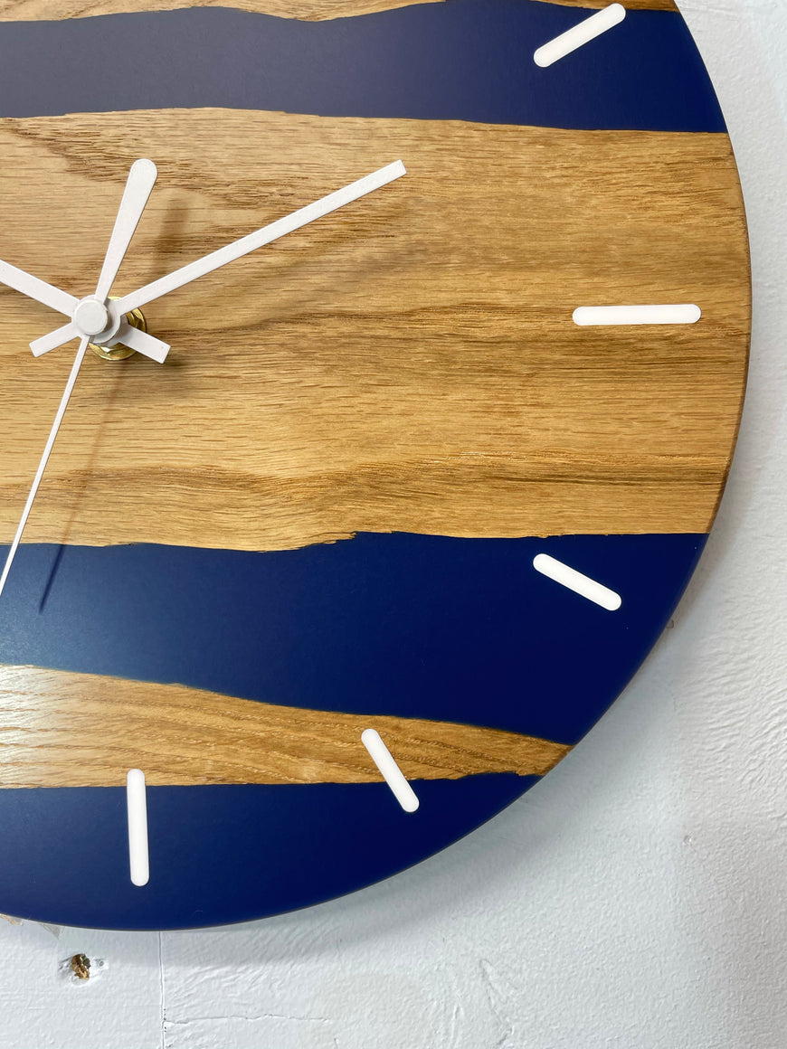 English Oak and Navy Blue Resin Wall Clock