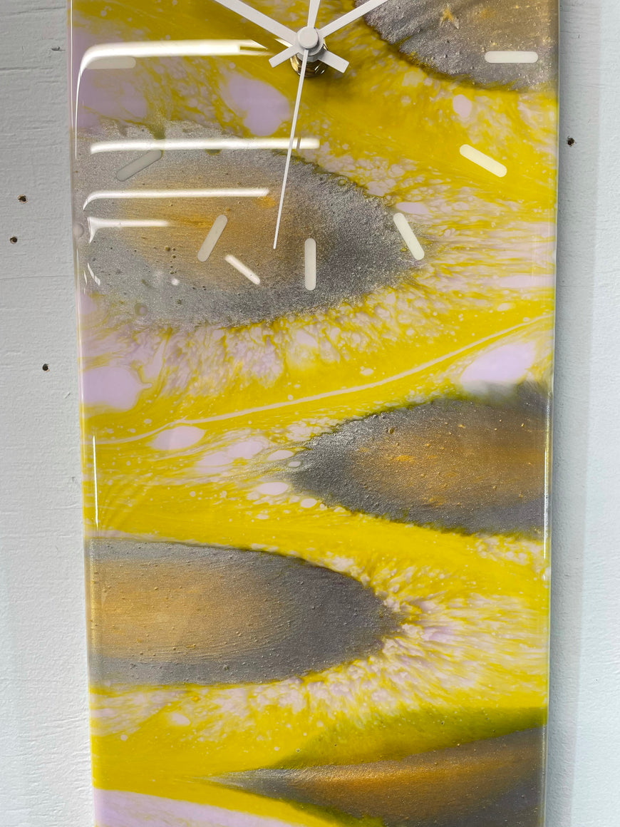 Yellow and Silver Abstract Resin Wall Clock