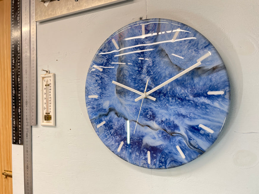 33cm Navy Blue Baby Blue and Black Abstract Modern Resin Wall Clock