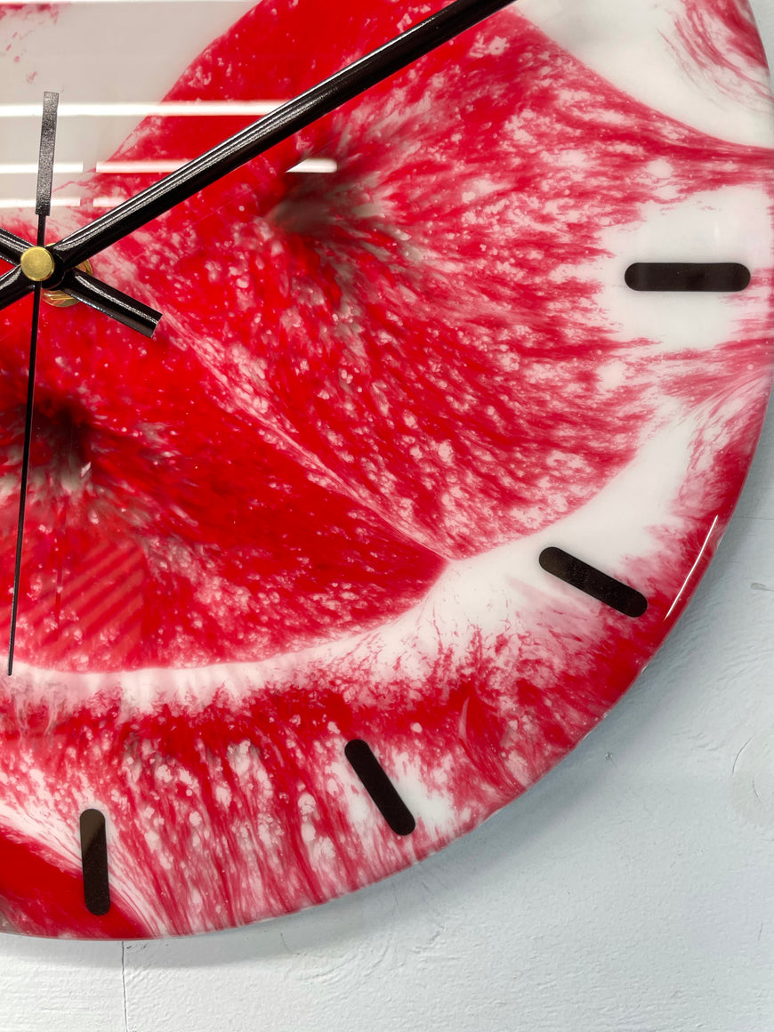 33cm Red & White Resin Wall Clock