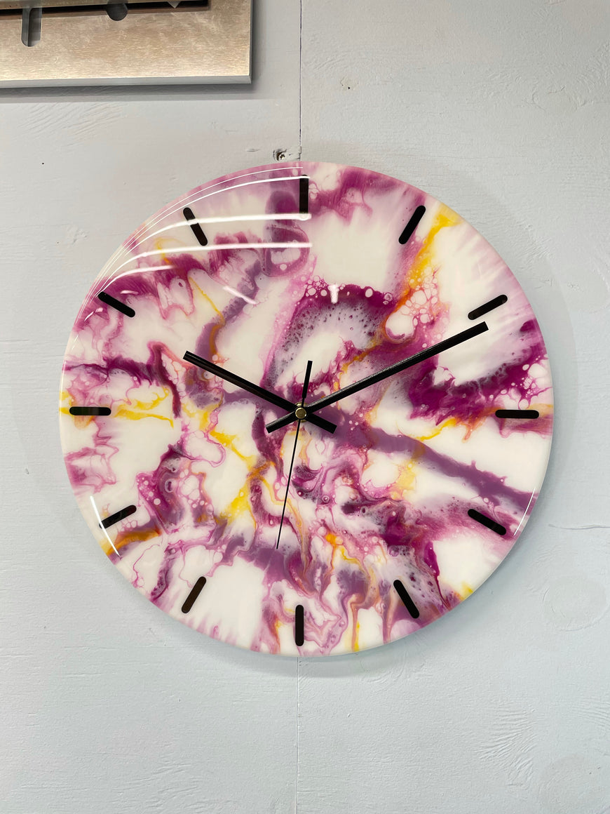 33cm White and Purple Abstract Modern Resin Wall Clock