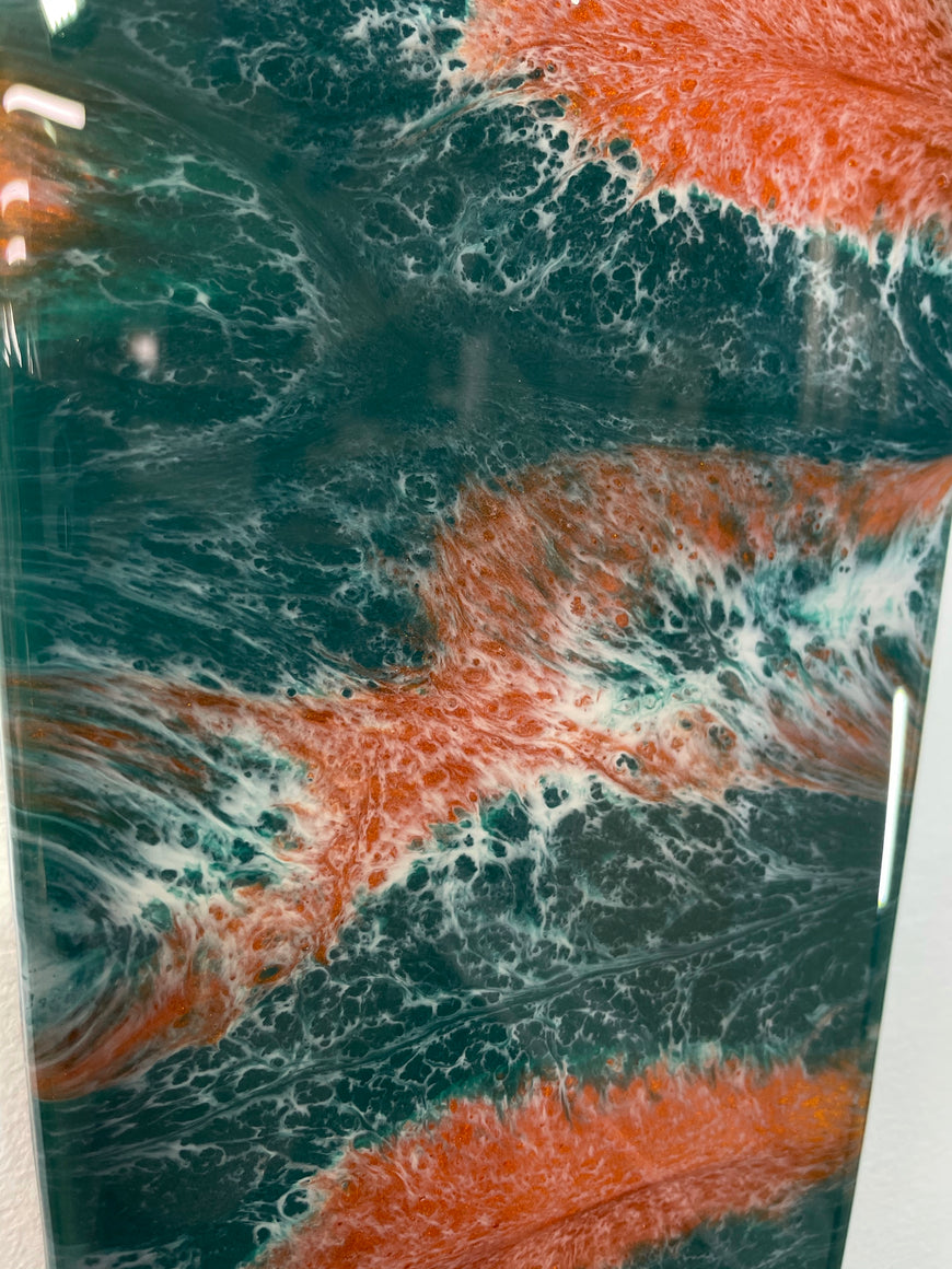 Narrow Dark Green Copper and White Abstract Resin Wall Clock