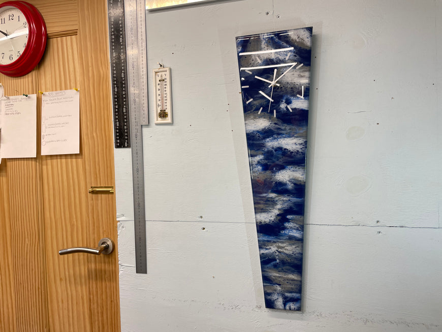 70cm Long Narrow Navy Blue White and Grey Abstract Resin Wall Clock