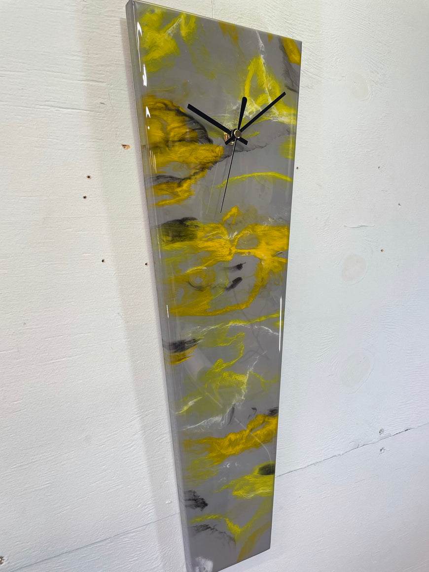 Narrow Grey Orange and Yellow Abstract Resin Wall Clock