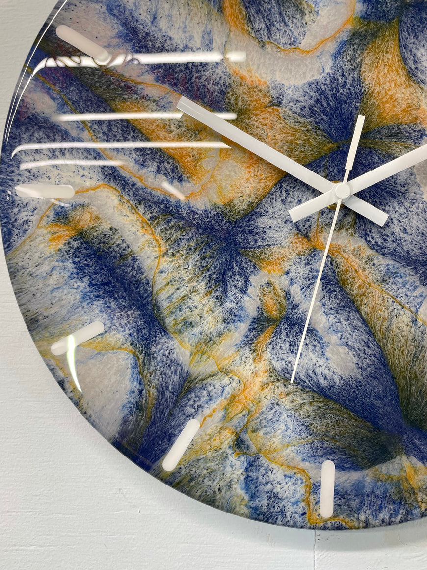 33cm Navy Blue Orange and Grey Abstract Modern Resin Wall Clock