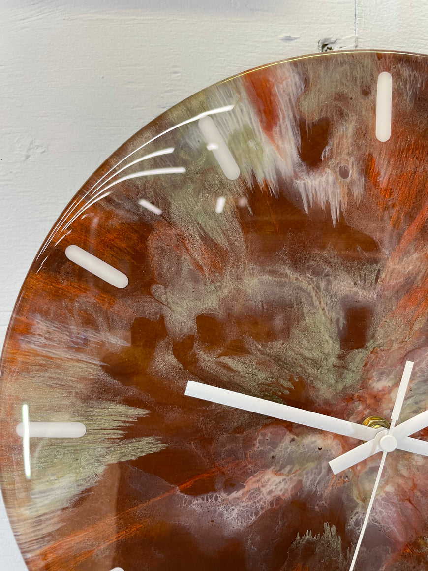 33cm Brown Copper and Antique Gold Abstract Modern Resin Wall Clock