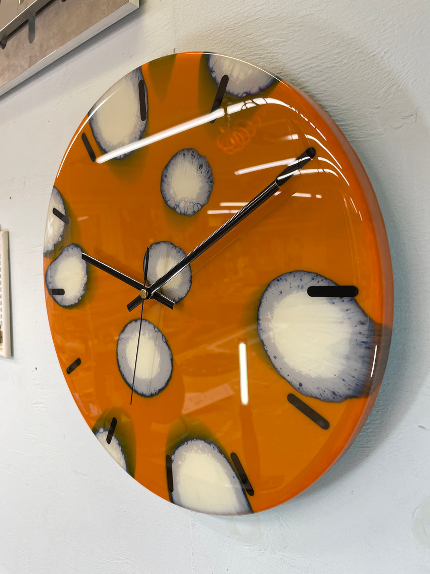 33cm Burnt Orange Blue and Ivory Abstract Modern Resin Wall Clock