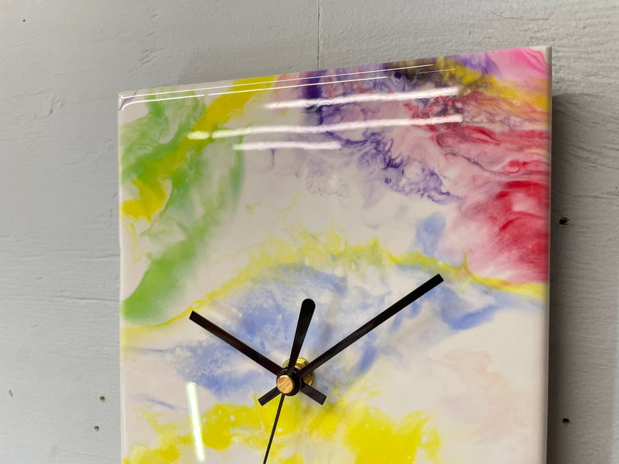 Bright and Colourful Abstract Resin Wall Clock