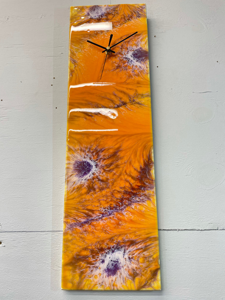 Orange and Purple Abstract Resin Wall Clock