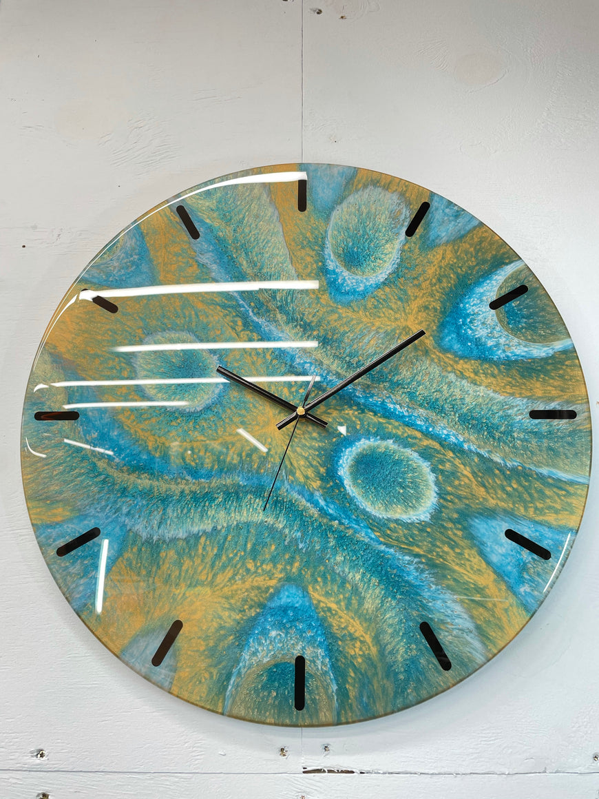 50cm Gold and Teal Abstract Modern Resin Wall Clock