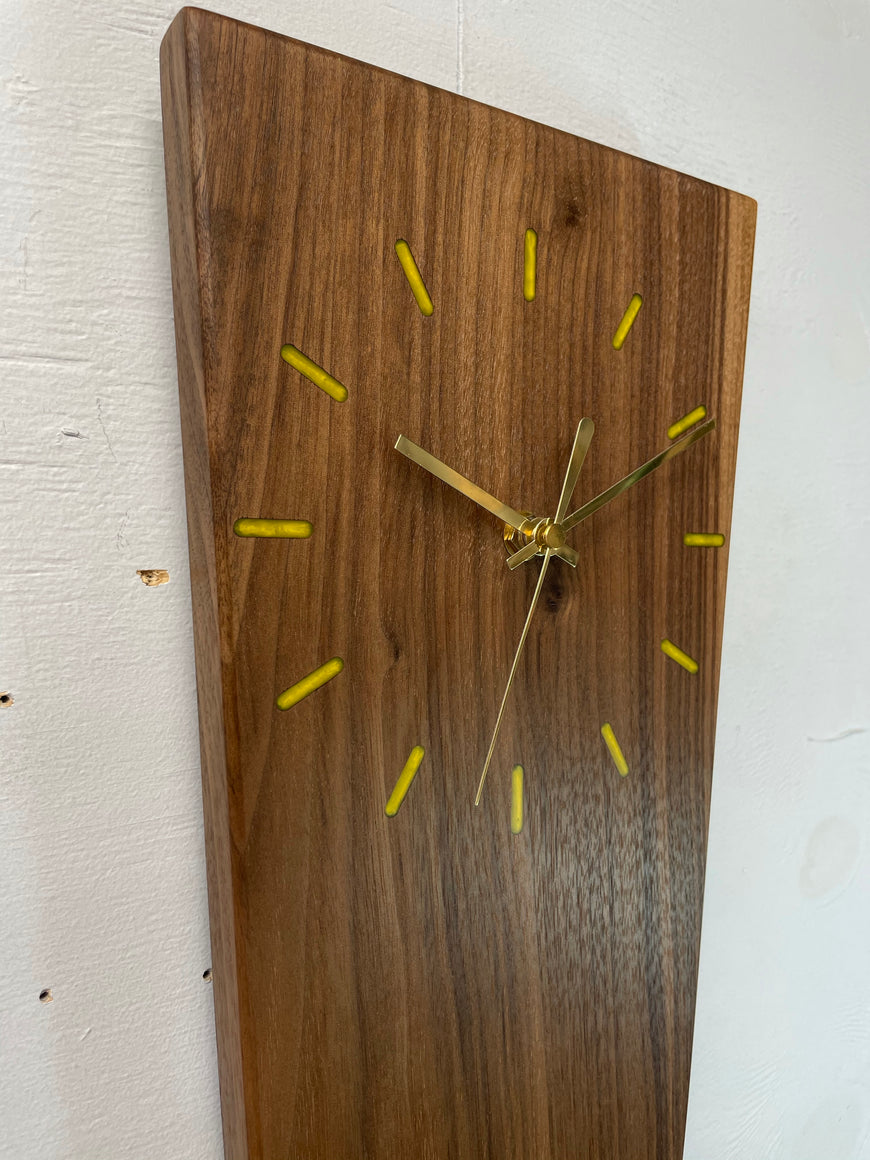 Long Narrow Black Walnut Wooden Wall Clock