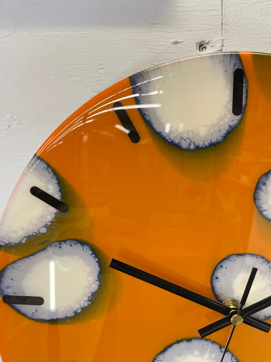 33cm Burnt Orange Blue and Ivory Abstract Modern Resin Wall Clock