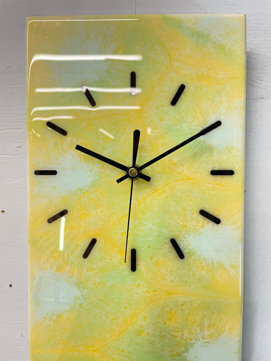 Yellow and Green Abstract Resin Wall Clock