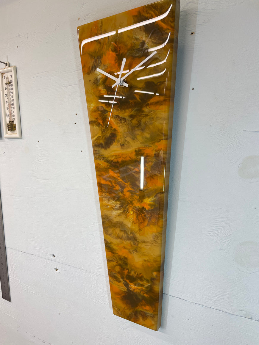 Narrow Brown and Burnt Orange Abstract Resin Wall Clock