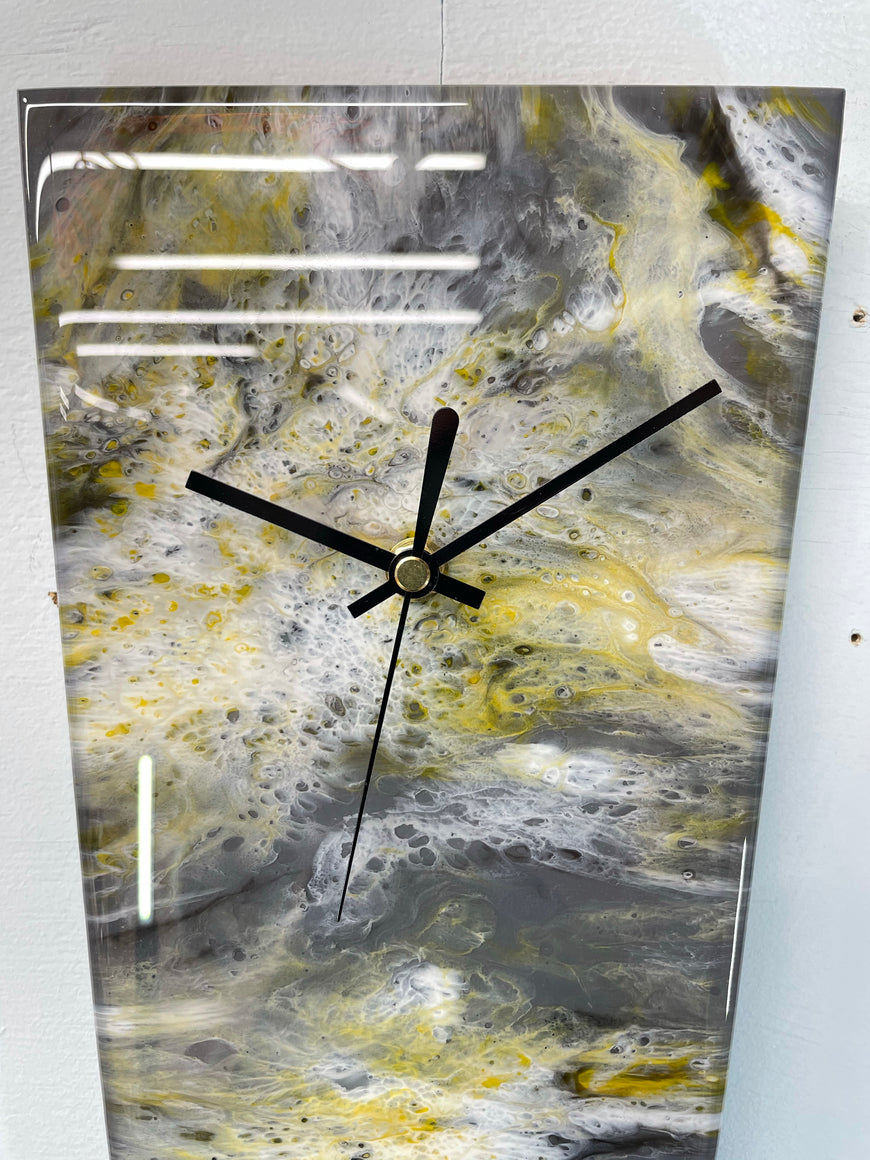 Narrow Grey Orange Black and White Abstract Resin Wall Clock