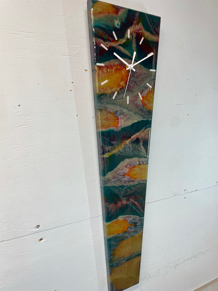 70cm Long Narrow Dark Green Blood Red and Antique Gold Abstract Resin Wall