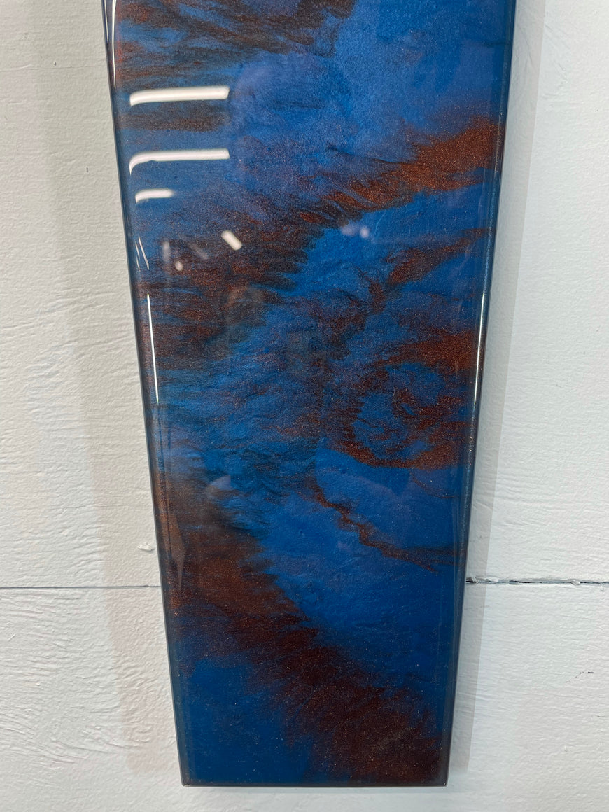 Narrow Metallic Blue Copper and Black Abstract Resin Wall Clock