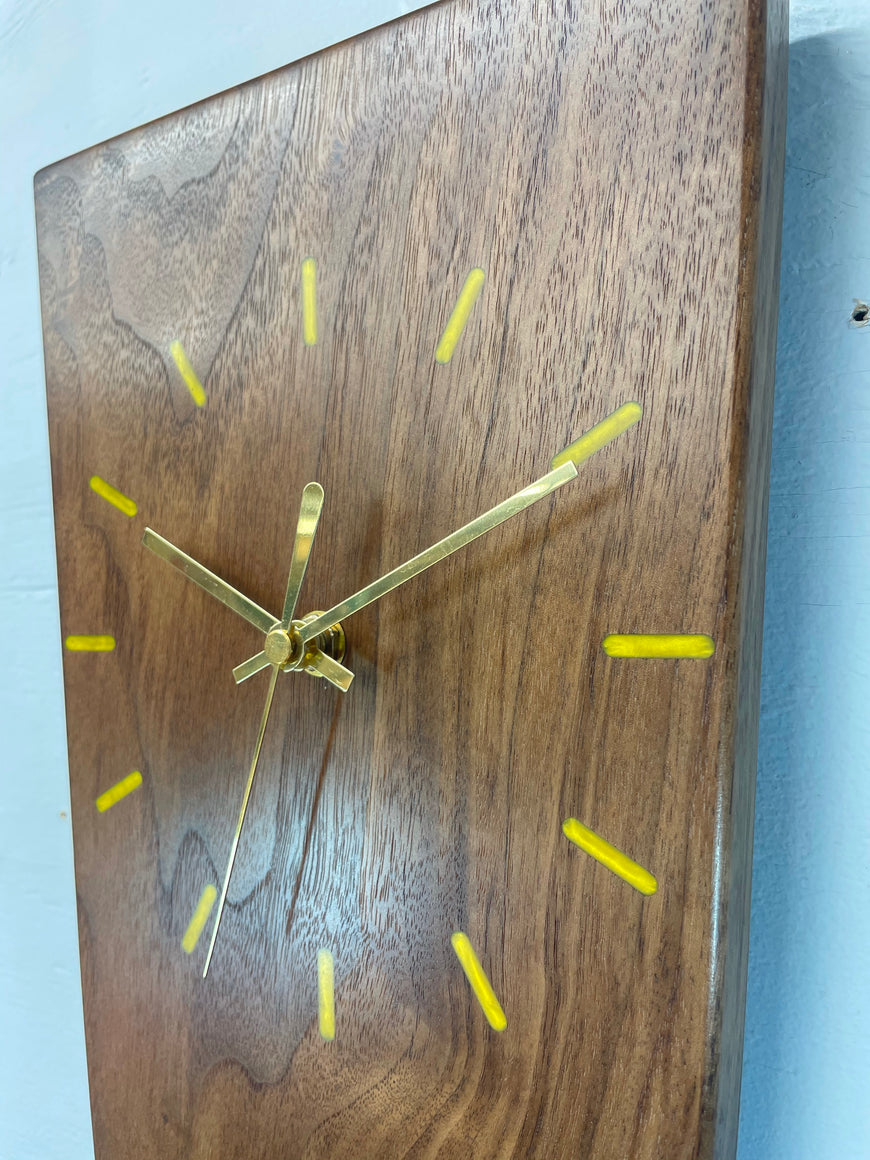 Long Narrow Black Walnut Wooden Wall Clock