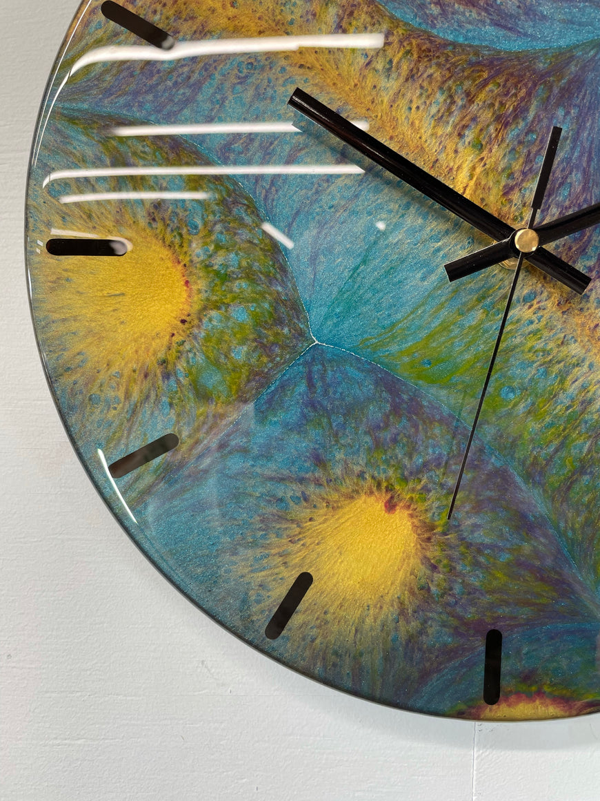33cm Blue and Gold Abstract Modern Resin Wall Clock