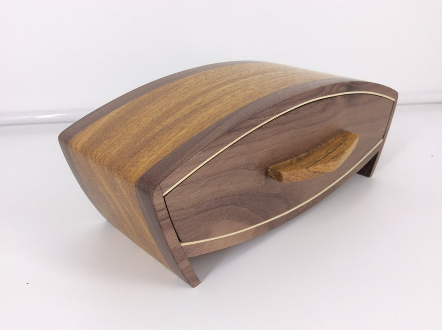 Rounded Wild Mango and Black Walnut Jewellery Box 