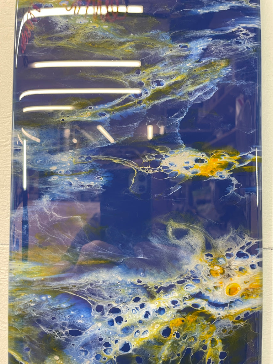 Navy Blue Orange White and Grey Abstract Resin Wall Clock