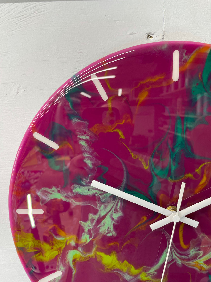 33cm Purple and Green Abstract Modern Resin Wall Clock