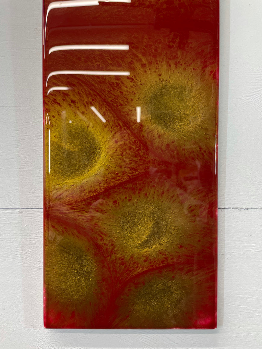 Maroon and Gold Abstract Resin Wall Clock