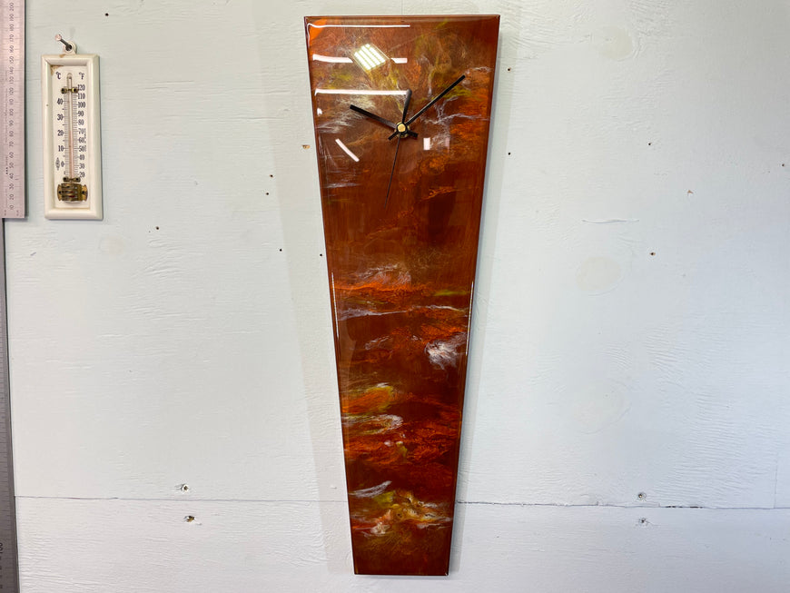 Modern Narrow Brown Copper and Ivory Abstract Resin Wall Clock