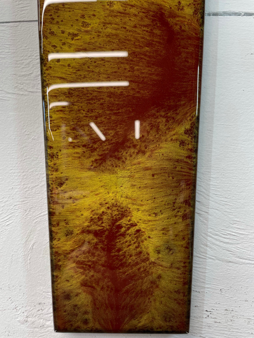 70cm Long Narrow Maroon and Gold Abstract Resin Wall Clock