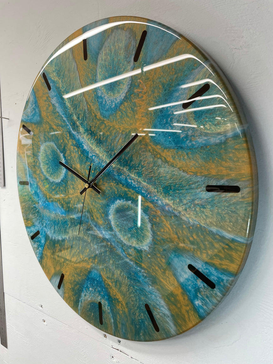 50cm Gold and Teal Abstract Modern Resin Wall Clock