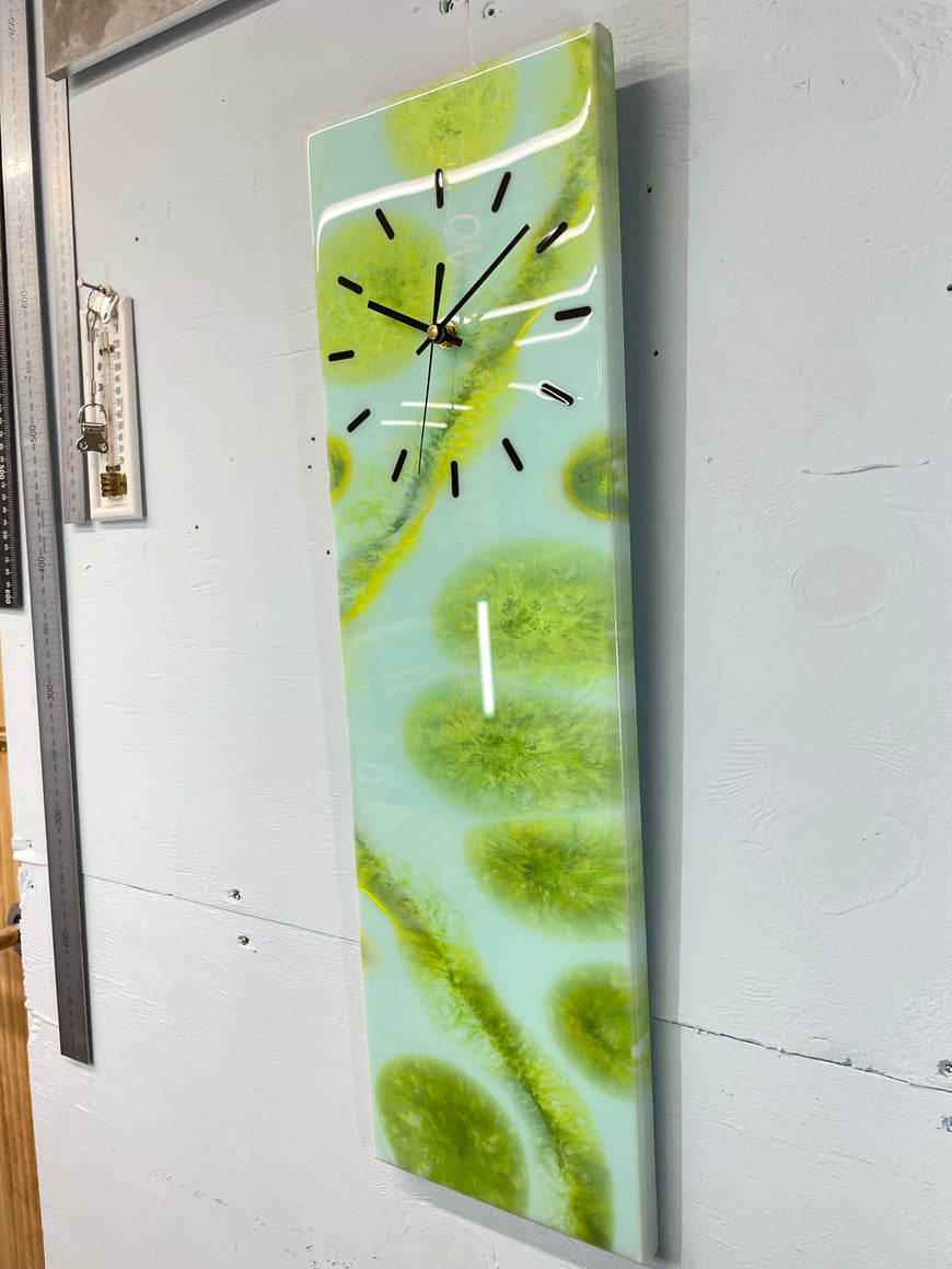 Rectangular Green Abstract Resin Wall Clock