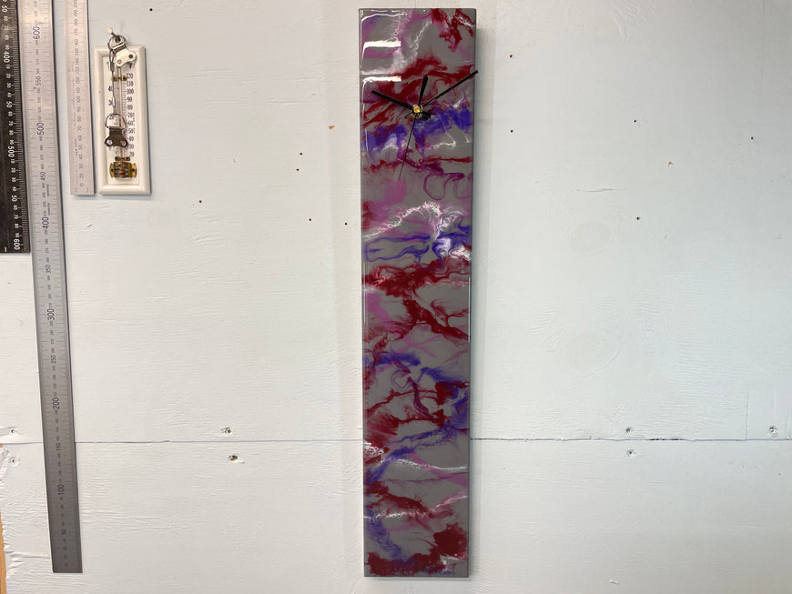 Grey Maroon and Purple Rectangular Abstract Resin Wall Clock