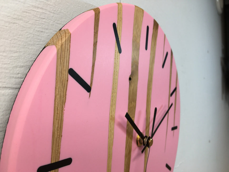 English Oak and Pink Resin Wall Clock