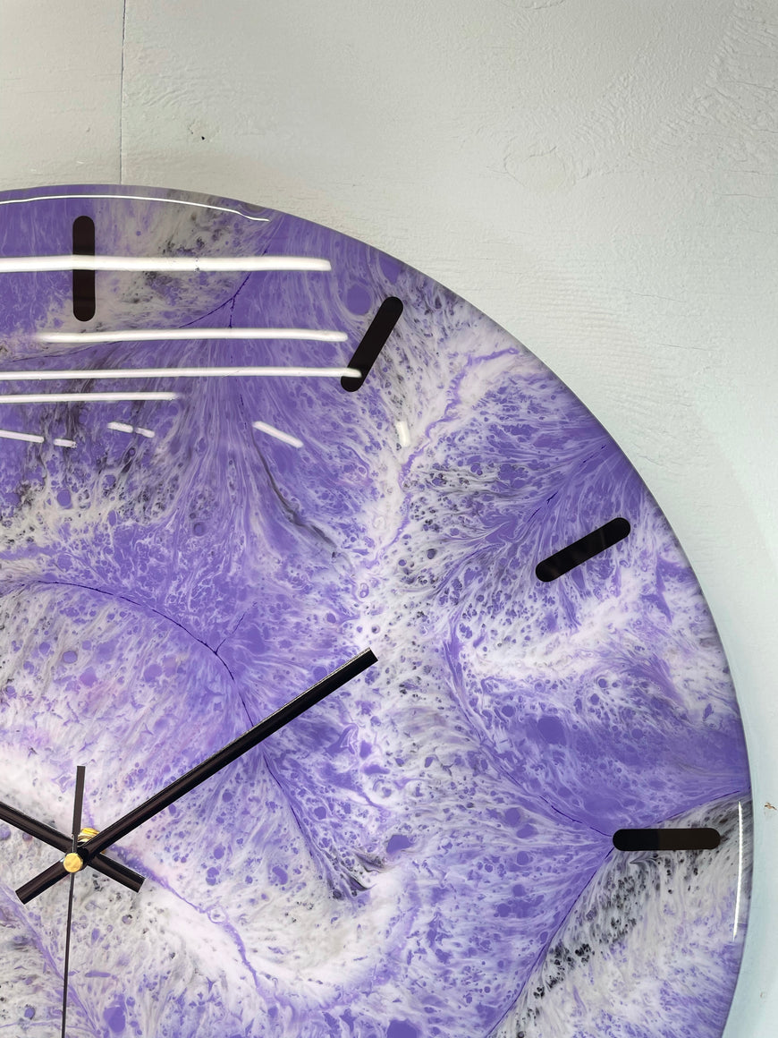 50cm Large Purple and Grey Abstract Modern Resin Wall Clock