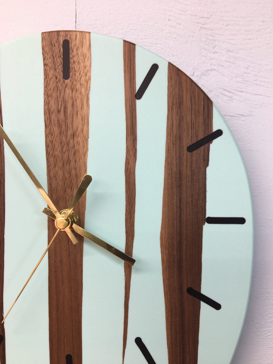 Black Walnut and Mint Green Resin Wall Clock