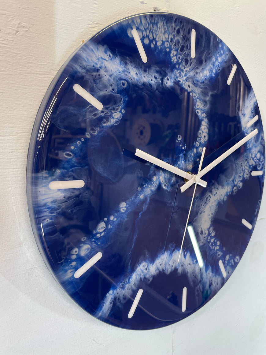 33cm Navy Blue Grey and White Abstract Modern Resin Wall Clock