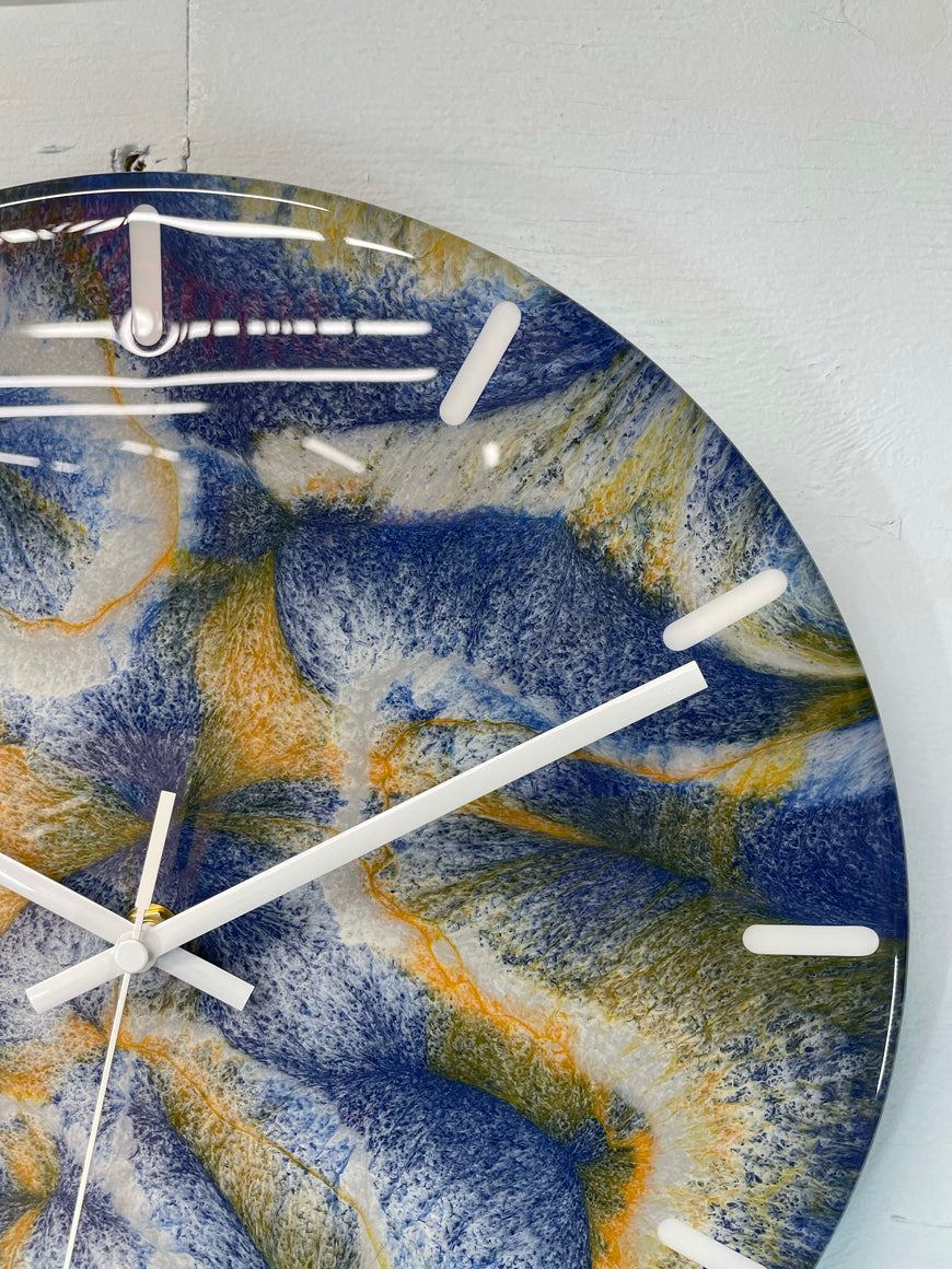 33cm Navy Blue Orange and Grey Abstract Modern Resin Wall Clock