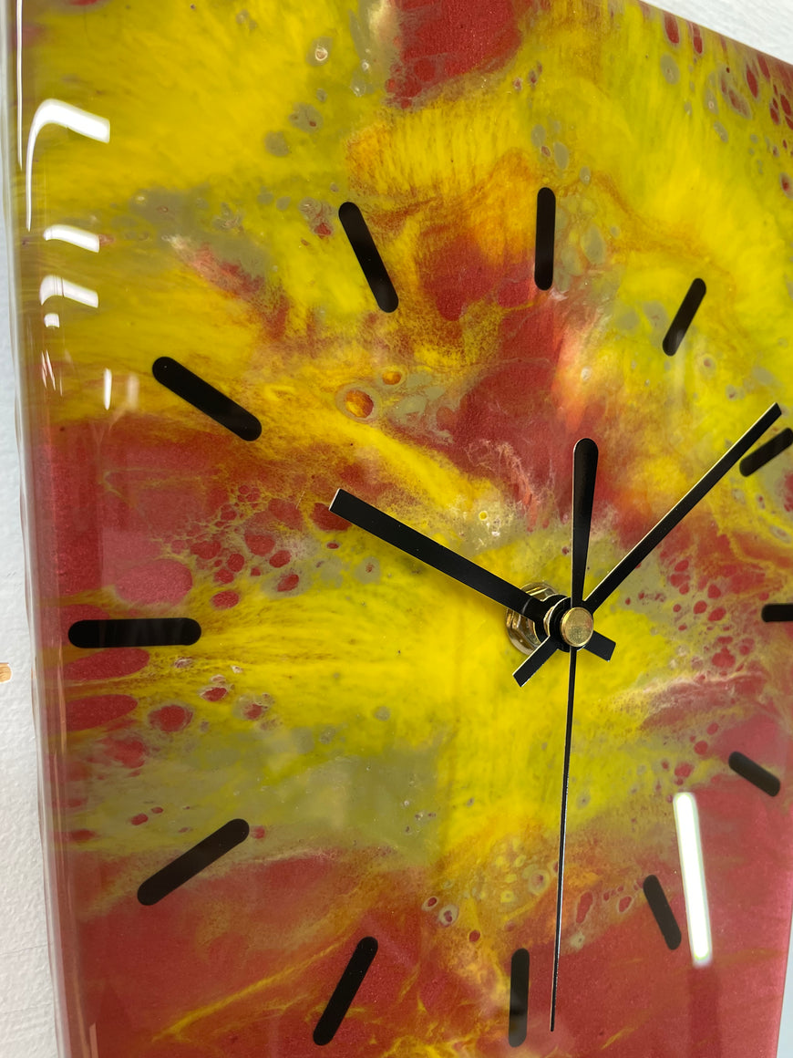 70cm Long Narrow Rose Gold and Yellow Abstract Resin Wall Clock