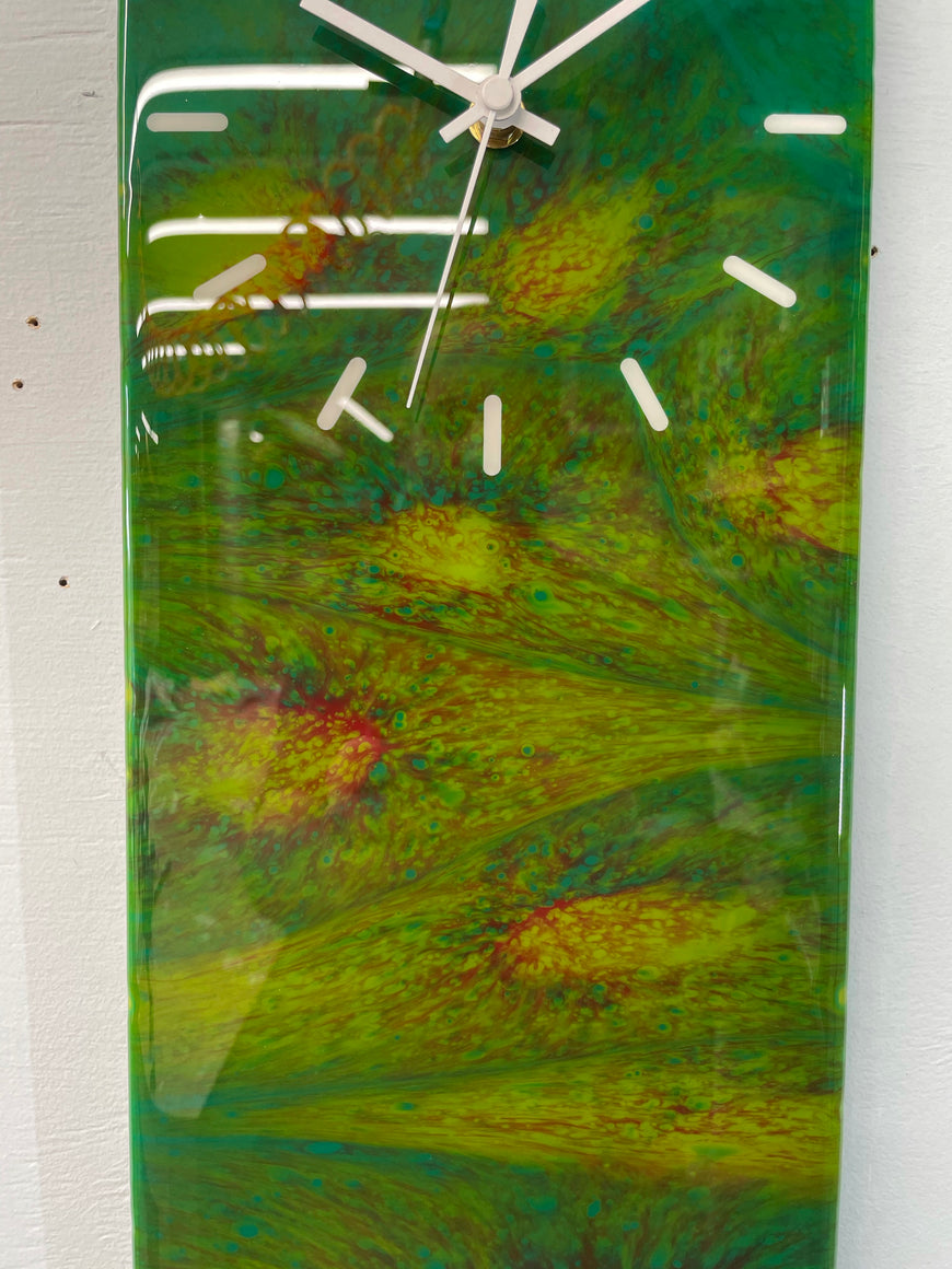 Dark Green and Maroon Rectangular Abstract Resin Wall Clock