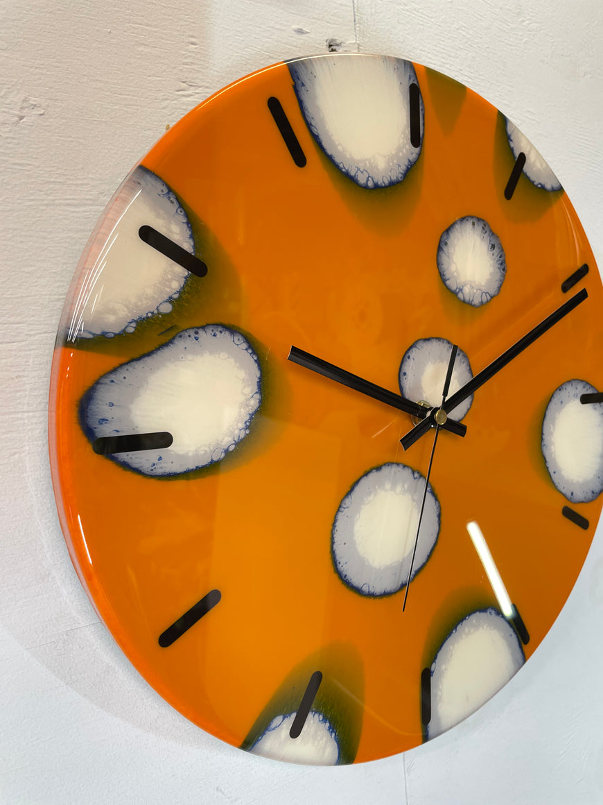 33cm Burnt Orange Blue and Ivory Abstract Modern Resin Wall Clock