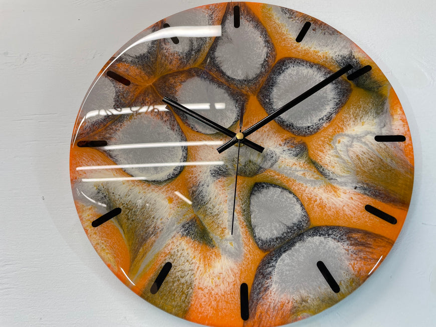 33cm Burnt Orange Grey and Black Abstract Modern Resin Wall Clock