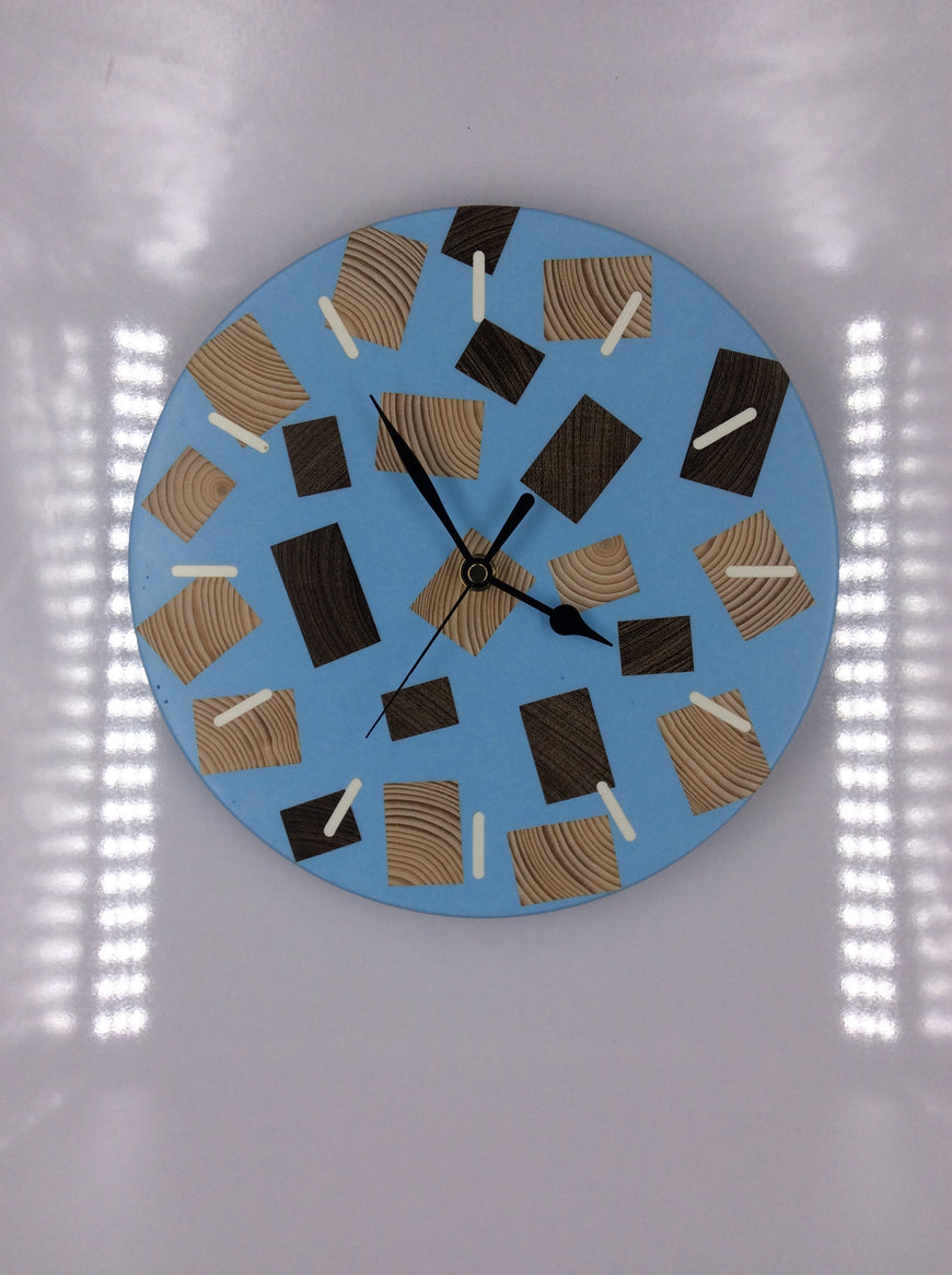 Blue Resin and Wood Wall Clock