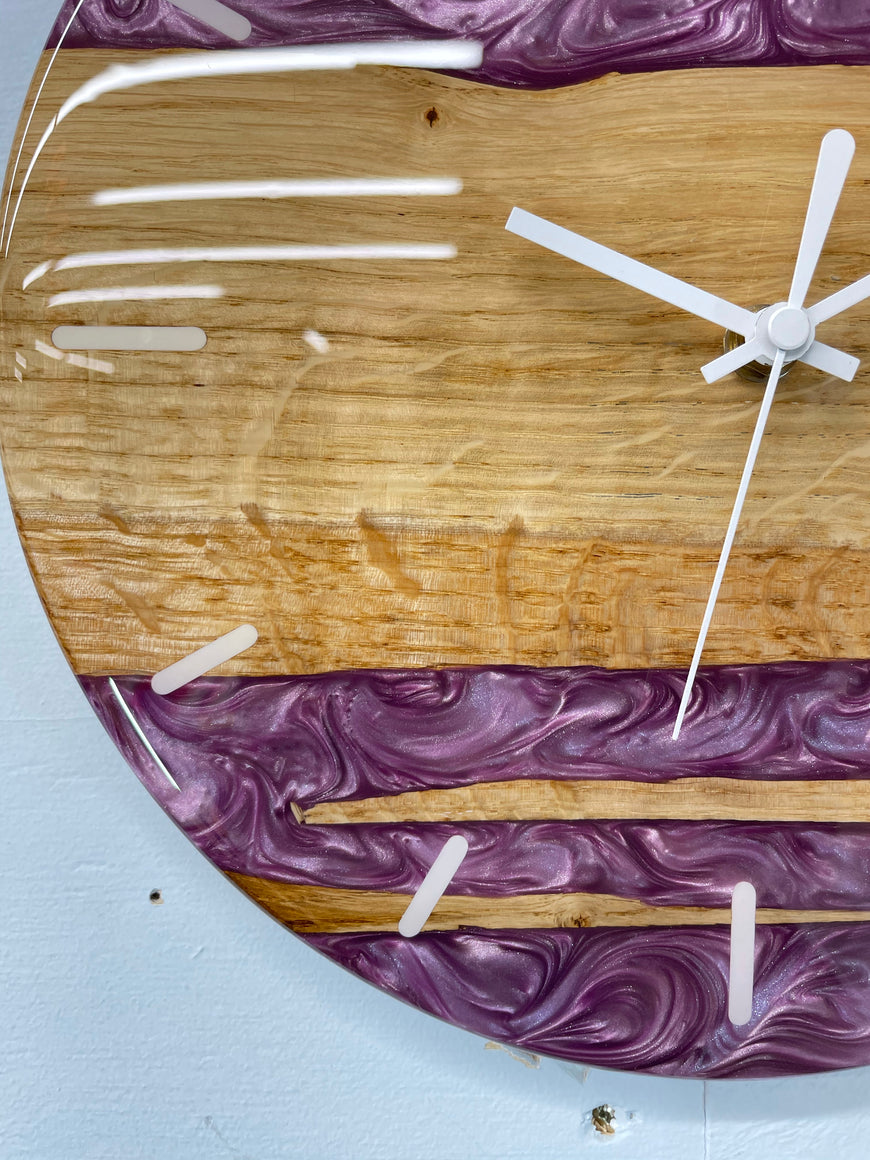 English Oak and Purple Pearlescent Resin Wall Clock