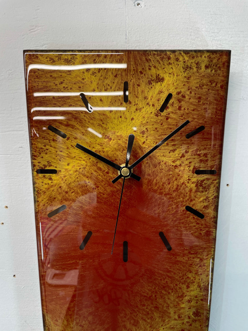 70cm Long Narrow Maroon and Gold Abstract Resin Wall Clock