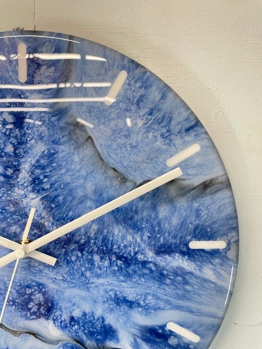 33cm Navy Blue Baby Blue and Black Abstract Modern Resin Wall Clock