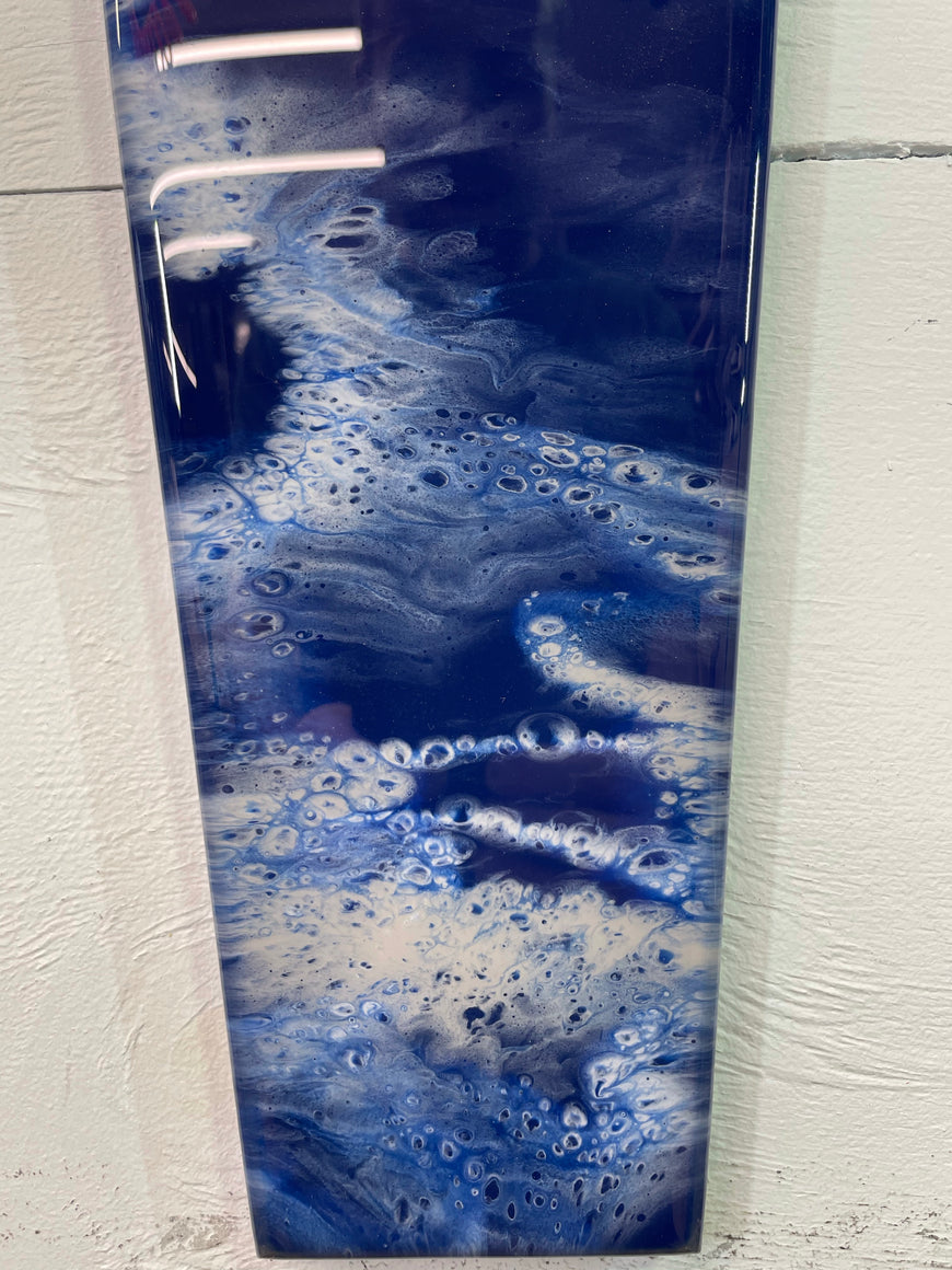 70cm Long Narrow Navy Blue White and Grey Abstract Resin Wall Clock
