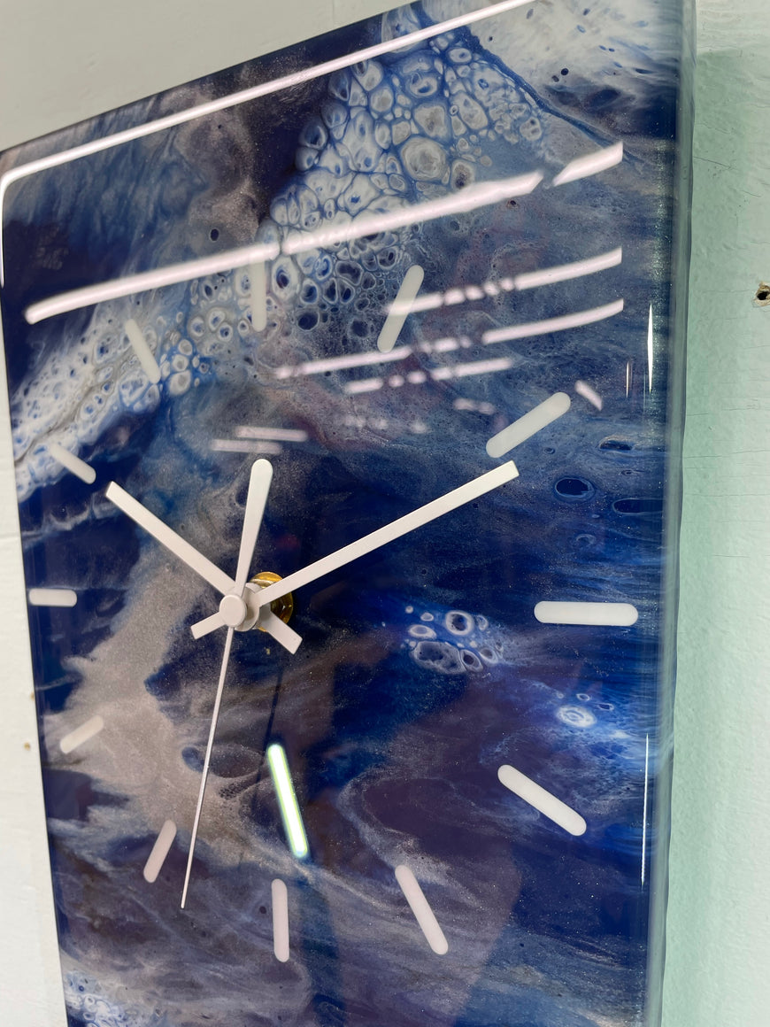 70cm Long Narrow Navy Blue White and Grey Abstract Resin Wall Clock