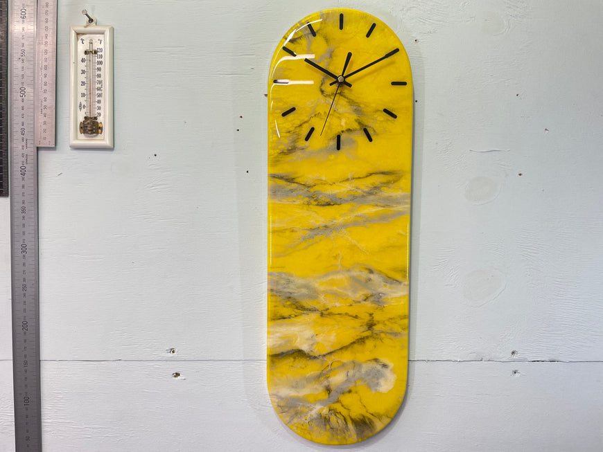 Narrow Yellow Black Grey and White Abstract Resin Wall Clock